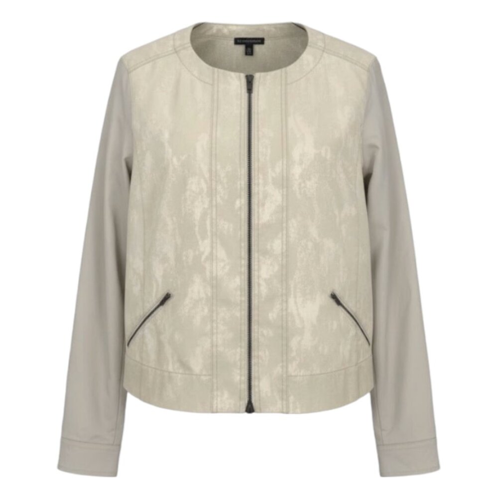 EILEEN FISHER  Mix Media Jacquard Jacket in Ivory & Dove Gray  NWOT  Size LARGE